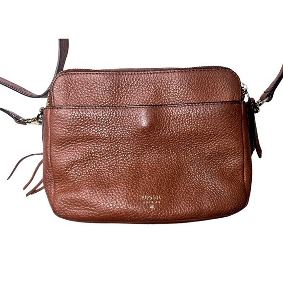 Fossil Handbag Purse Sydney Fringe Pebbled Leather Soft Brown Crossbody - Picture 1 of 8